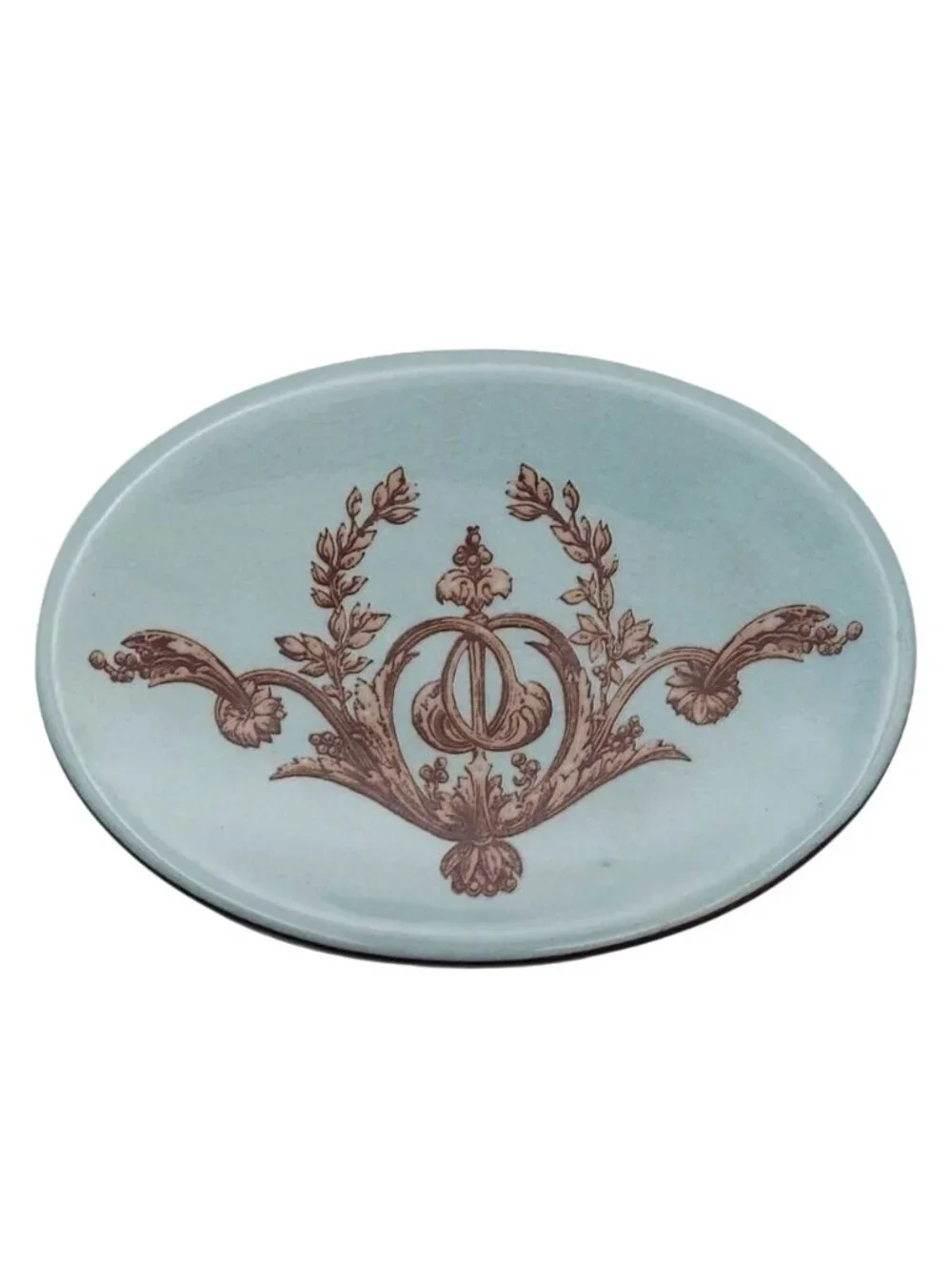India Ink Bordeaux Hand Painted Ceramic Soap Dish Blue Mist & Chocolate Brown